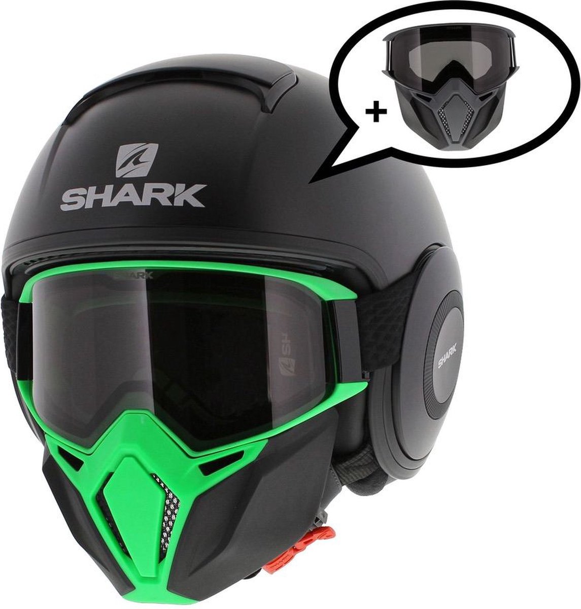 Shark Street Drak helm mat zwart groen L - Special Edition met gratis extra zwart antraciet mondstuk