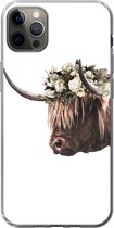Coque iPhone 12 Pro Max - Scottish Highlander - Vache - Roses - Siliconen