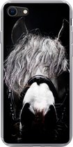 Telefoonhoesje Geschikt voor iPhone 8 hoesje - Paard - Portret - Zwart - Wit - Siliconen Telefoonhoesje