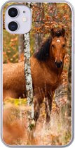 Geschikt voor iPhone 11 hoesje - Paard - Bos - Bruin - Siliconen Telefoonhoesje