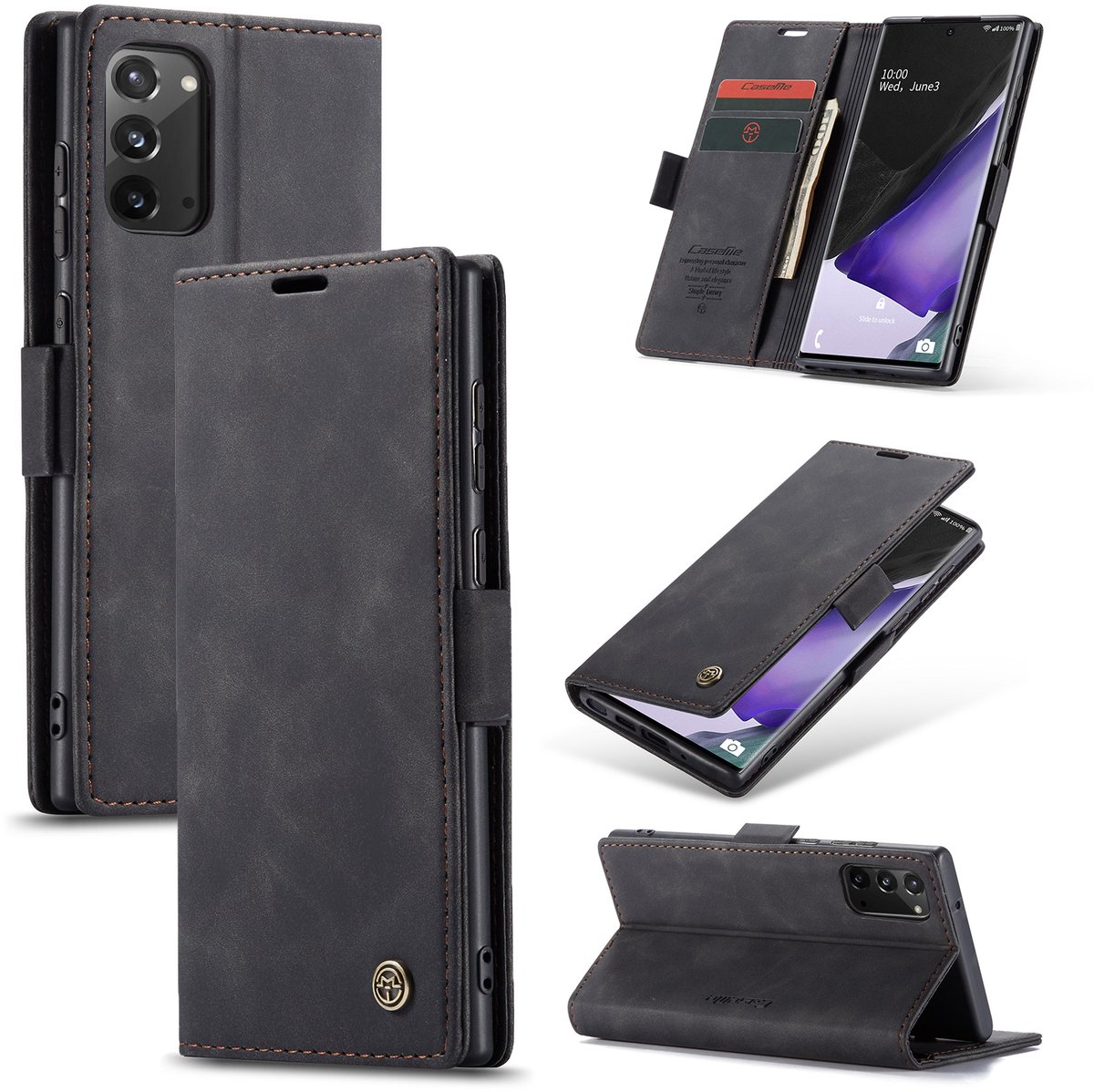 Samsung Galaxy Note 20 Bookcase hoesje - CaseMe - Geen opdruk Zwart - Kunstleer