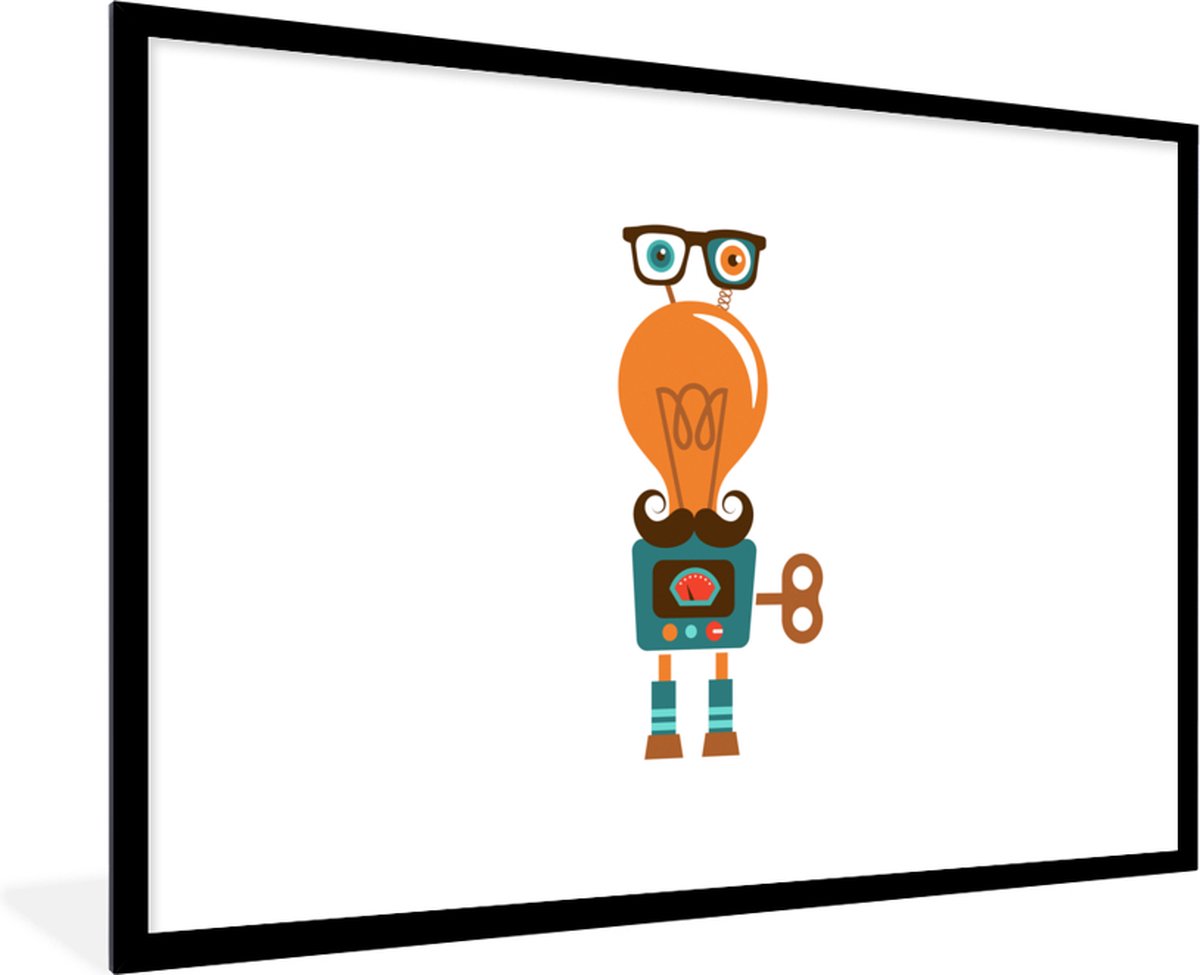 Poster in lijst - Fotolijst 90x60 cm - Posters - Robot - Bril - Gloeilamp - Snor - Kindere