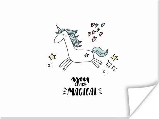 Poster kinderen - Unicorn - Kinderen - Quotes - You are magical - Meisjes - Decoratie voor kinderkamers - Poster eenhoorn - 160x120 cm - Wanddecoratie meisjes