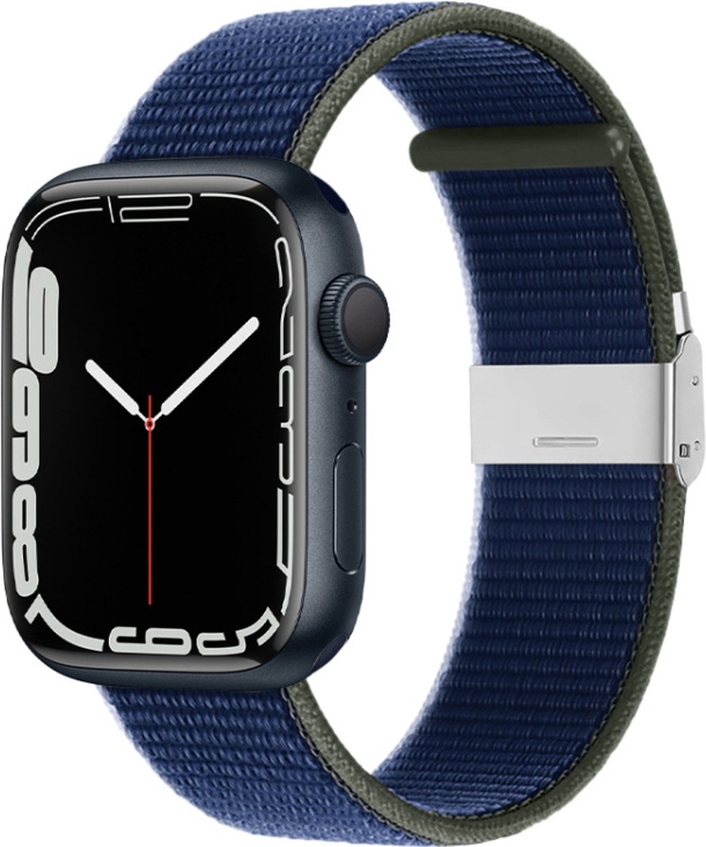 Nylon bandje - geschikt voor Apple Watches 1/2/3/4/5/6/7/8/9/Ultra/Ultra 2/SE met case size 42 mm / 44 mm / 45 mm / 46 mm / 49 mm - blauw