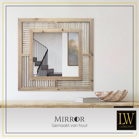 LW Collection miroir mural marron carré 60x60 cm bois - grand miroir mural  -... | bol