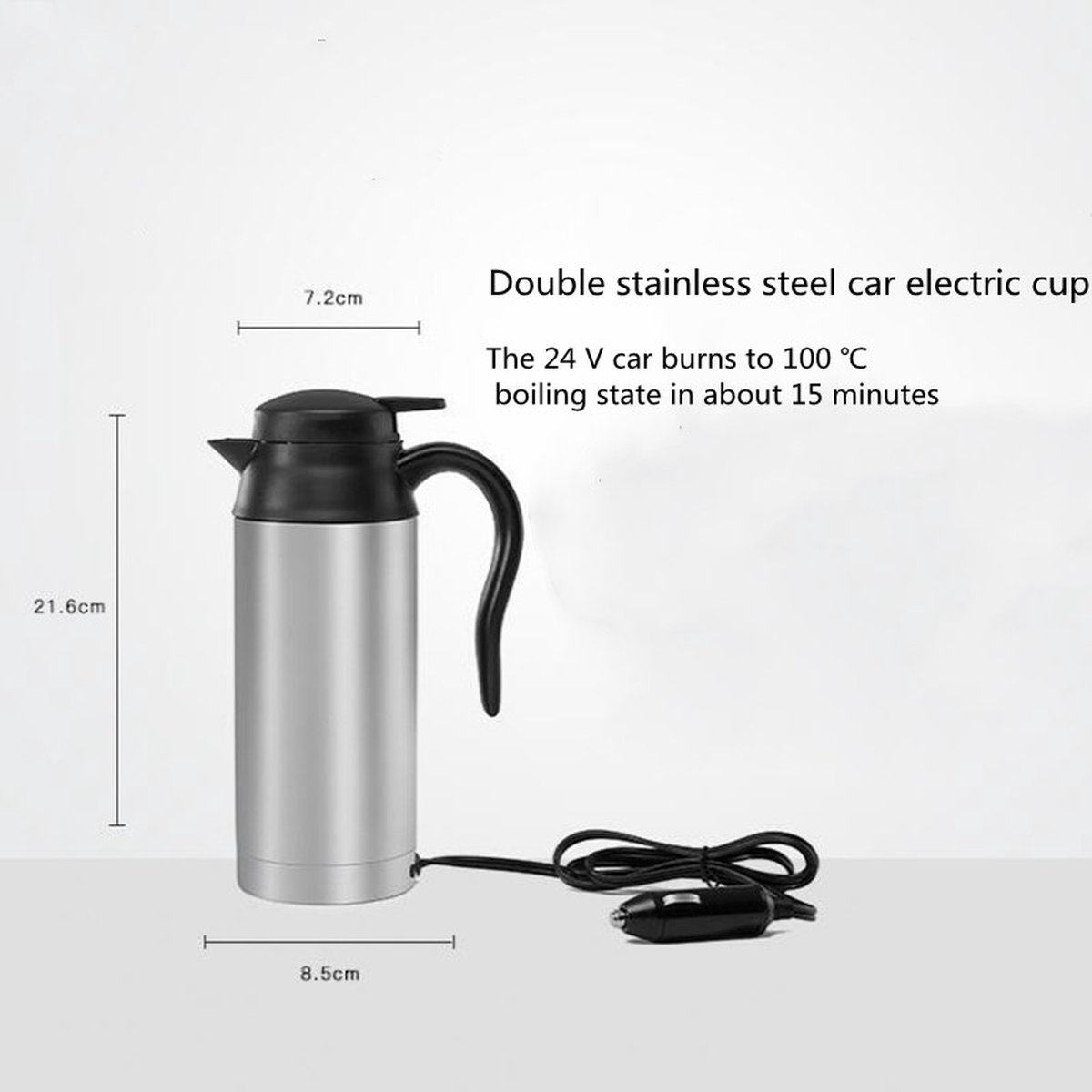 750 ml auto waterkoker roestvrij staal - sigarettenaansteker reiswaterkoker voor water en koffie-12V — afbeelding 5