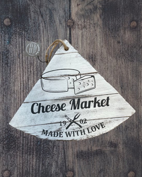 Foto: Kaasplankje borrelplank hapjesplank met tekst cheese made wit love maat ca 30x25 cm vorm kaaspunt