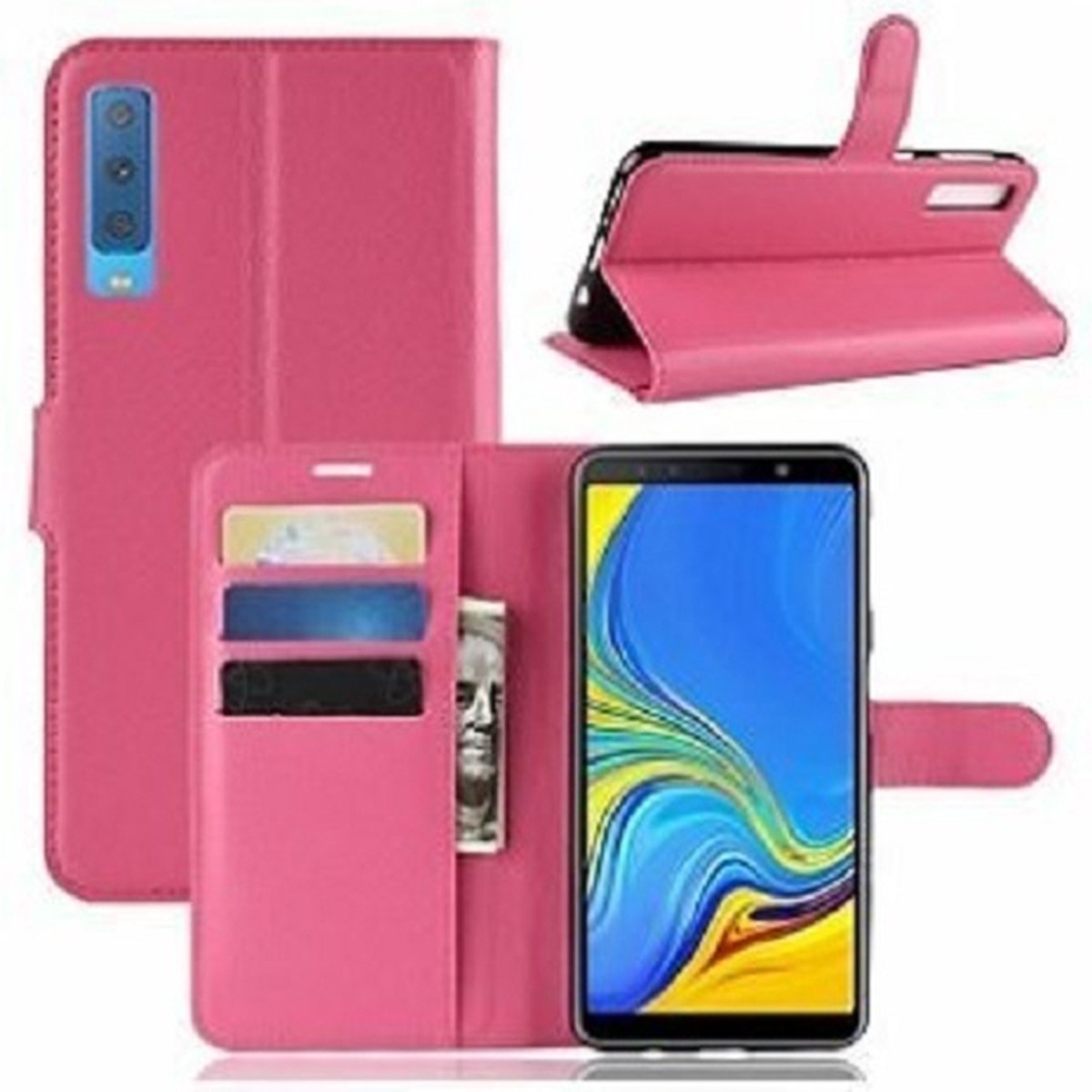 Samsung A7 2018 Hoesje Met Pasjeshouder Bookcase Roze