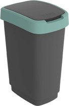 Rotho Twist Swingeimer - Poubelle 25L avec couvercle à charnière - Collecteur de déchets de recyclage - Sans BPA - Zwart/ Vert foncé