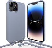 Coverzs Silicone case met koord - Telefoonhoesje met koord - Backcover hoesje met koord - touwtje - geschikt voor Apple iPhone 14 - blauw