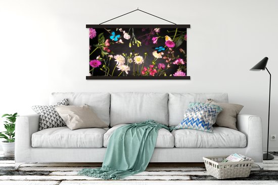 Porte-affiche avec affiche - Affiche scolaire - Nature morte - Couleurs - Fleurs - 120x60 cm - Lattes noires