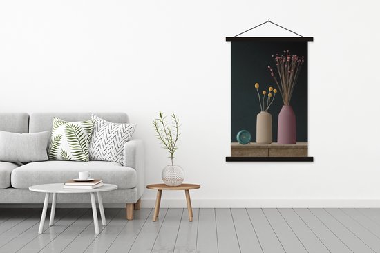 Porte-affiche avec affiche - Affiche scolaire - Nature morte - Fleurs - Wekker - 120x180 cm - Lattes noires