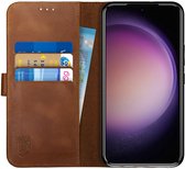 Rosso Deluxe Echt Leer Book Case Hoesje Geschikt voor Samsung Galaxy S23 Plus | Ruimte voor drie pasjes | Portemonnee Book Case | Met Pasjeshouder | Bruin