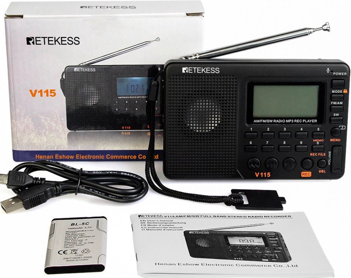 Retekess® Noodradio - Draagbare Noodradio - Op Batterij - Noodpakket - Oplaadbaar - Radio - Opneemfunctie - Draagbaar - Zwart
