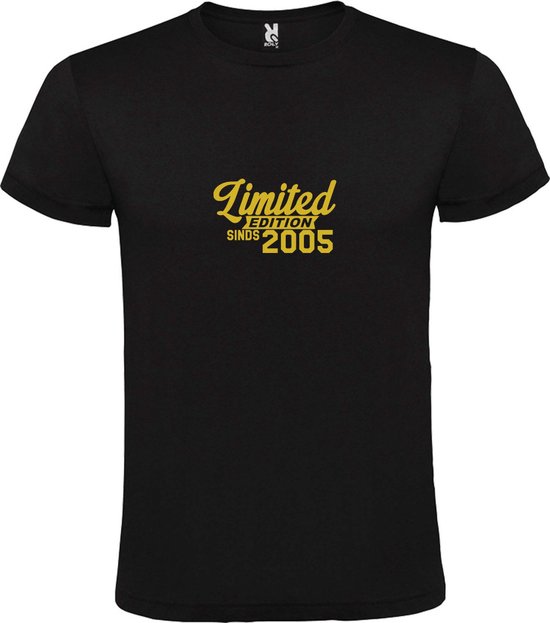 Zwart T-Shirt met “Limited sinds 2005 “ Afbeelding Goud Size XXXXXL