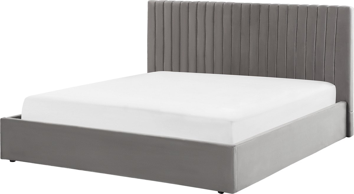 Beliani VION - Bed met opbergruimte - Grijs - 180 x 200 cm - Fluweel
