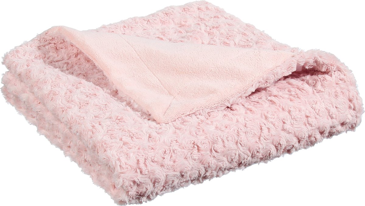 Atmosphera Sprei/deken/plaid - lichtroze - polyester - 120 x 160 cm - geknoopt motief