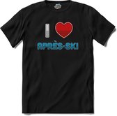 I Love Après-ki | Grappige apres ski shirt | Wintersport kleding - T-Shirt - Unisex - Zwart - Maat M