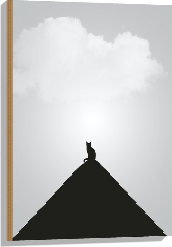 WallClassics - Hout - Kat op Piramide - 50x75 cm - 9 mm dik - Foto op Hout (Met Ophangsysteem)