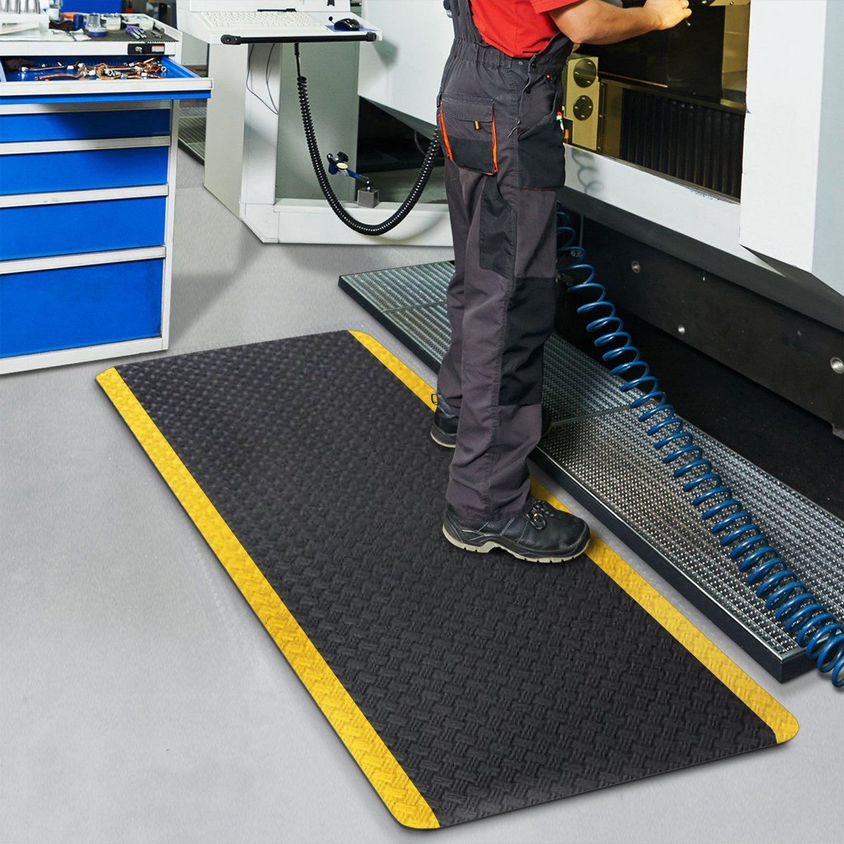 FLOORDIREKT Anti-vermoeidheidsmat - HeavyDuty TireTuff - Werkplaatsmat - Zwart-geel - 60 x 90 cm