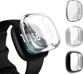 3 Stuks - Smart Watch Hoesjes - Geschikt Voor Fitbit Sense / Fitbit Versa 3 - Full Cover Tpu Beschermhoes - Fitness Tracker Bumper - Smartwatch Schermbeschermer - Fitness Tracker Hoesje - Lichtgewicht - Zwart / Zilver / Transparant