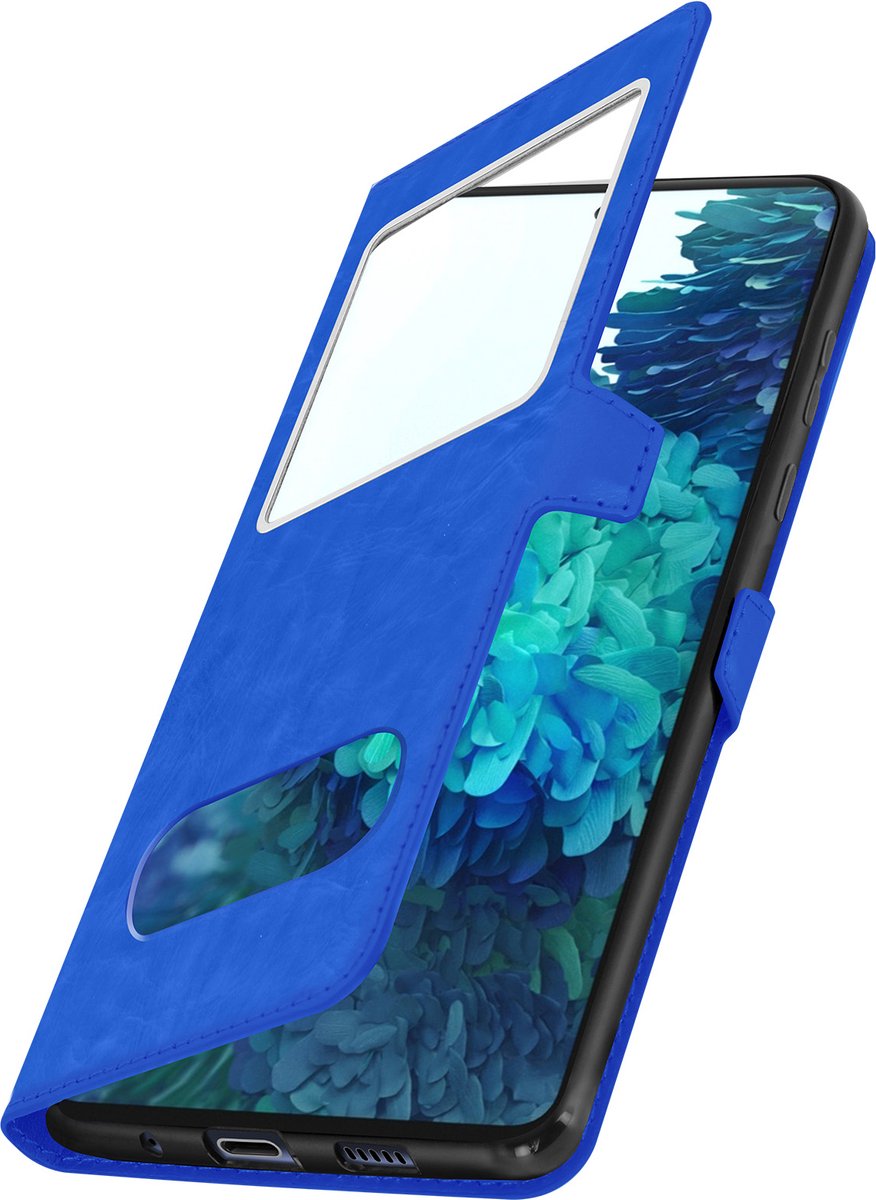 Geschikt voor Samsung Galaxy S20 FE Vensterhoes met Video Support blauw
