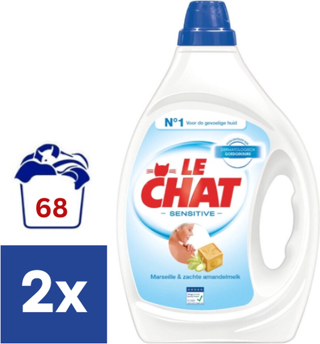 Lessive liquide Le Chat Sensitive - 2 x 1,7 l (68 lavages)