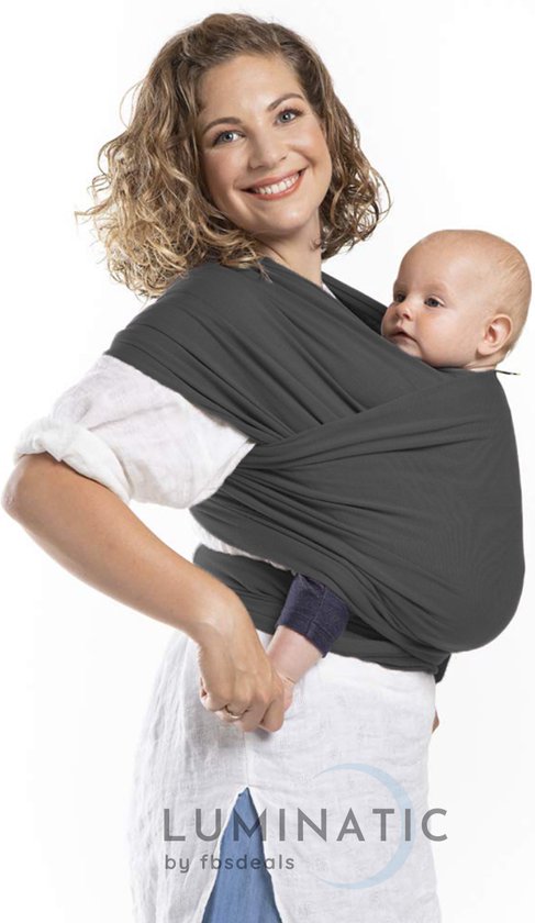 Baby Draagdoek - Babywrap - Baby Carrier - Babydrager - Buikdrager Baby – Baby Draagzak - Baby Sling | Luminatic® | Ergonomisch | Met Tasje | Donker Grijs