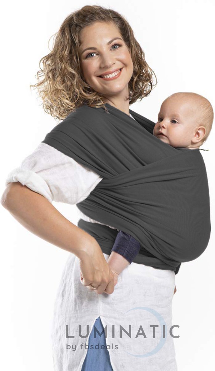 Baby Draagdoek - Babywrap - Baby Carrier - Babydrager - Buikdrager Baby – Baby Draagzak - Baby Sling - Geweven Doek - Wikkeldoek - Geen Kenmerk/Logo - Rekbaar | Luminatic® | Ergonomisch | Met Tasje | Donker Grijs