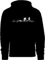 Grappige hoodie - trui met capuchon - triatlon met hartslag - triatleet - hardlopen - zwemmen - fietsen - wielrennen - sport - triathlon - maat L