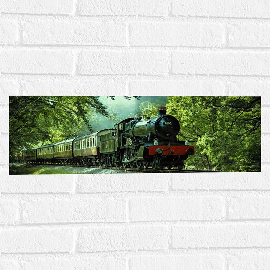 WallClassics - Muursticker - Stoomtrein op Rails in het Bos - 60x20 cm Foto op Muursticker