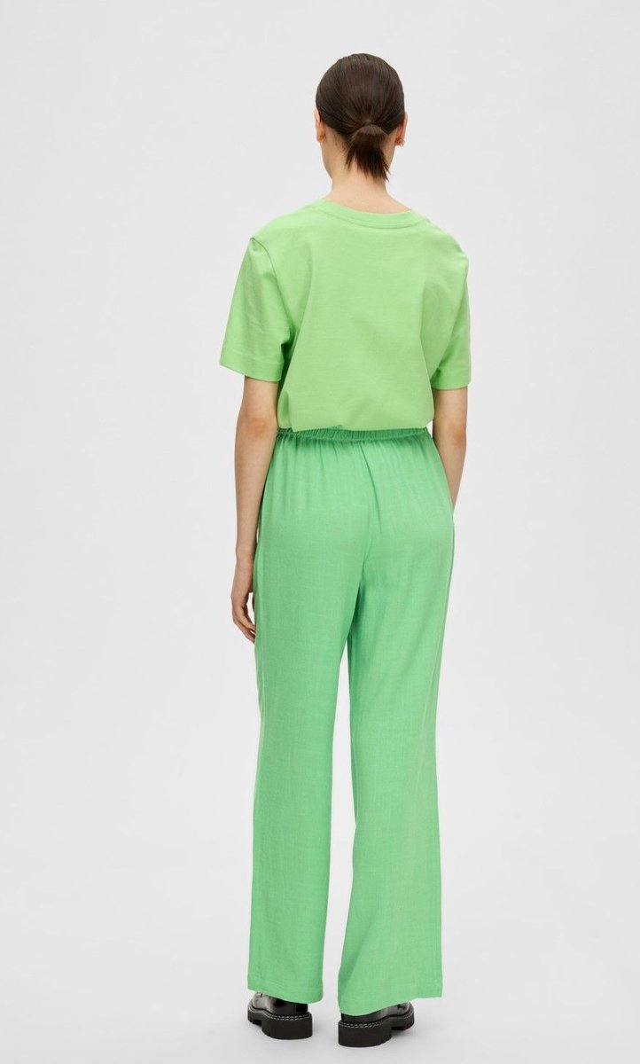 Selected Femme Viva-Gulia HW Long Linen Pant Absinthe Green