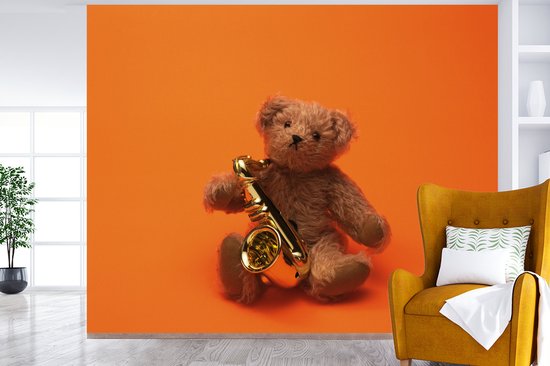 Papier fotobehang Ours en peluche avec un saxophone