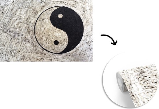 Symbole du Yin et du Yang sur fond gris fotobehang