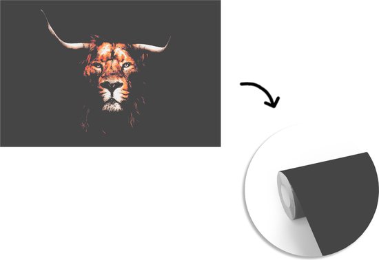 Behang - Fotobehang Leeuw - Hoorn - Zwart - Breedte 390 cm x hoogte 260 cm