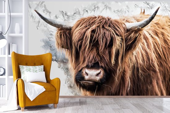 Papier peint - Papier peint photo peint Highlander écossais - Animaux - Fumée - Largeur 525 cm x hauteur 350 cm