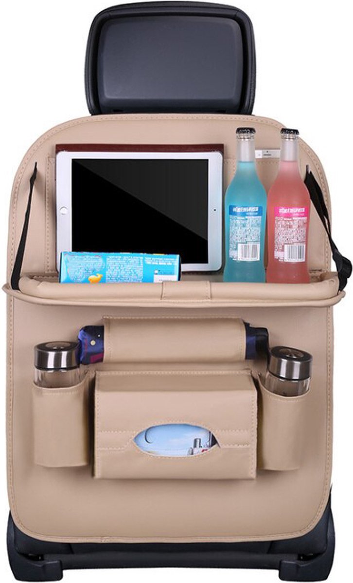 Auto Organizer - Autostoel Organizer - Opbergvak - Auto-organizer - Auto Accessoires - iPad - Tablet - Telefoonhouder - Paraplu - Eten & Drinken - Opbergruimte - Beige