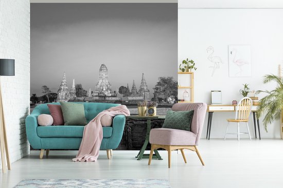 Papier peint Wat Papier peint photo - Tours Wat Chaiwatthanaram, Thaïlande - Zwart- Wit largeur 220 cm x hauteur 220 cm - Impression photo sur papier peint vinyle (disponible en 7 formats) - chambre/séjour/bureau