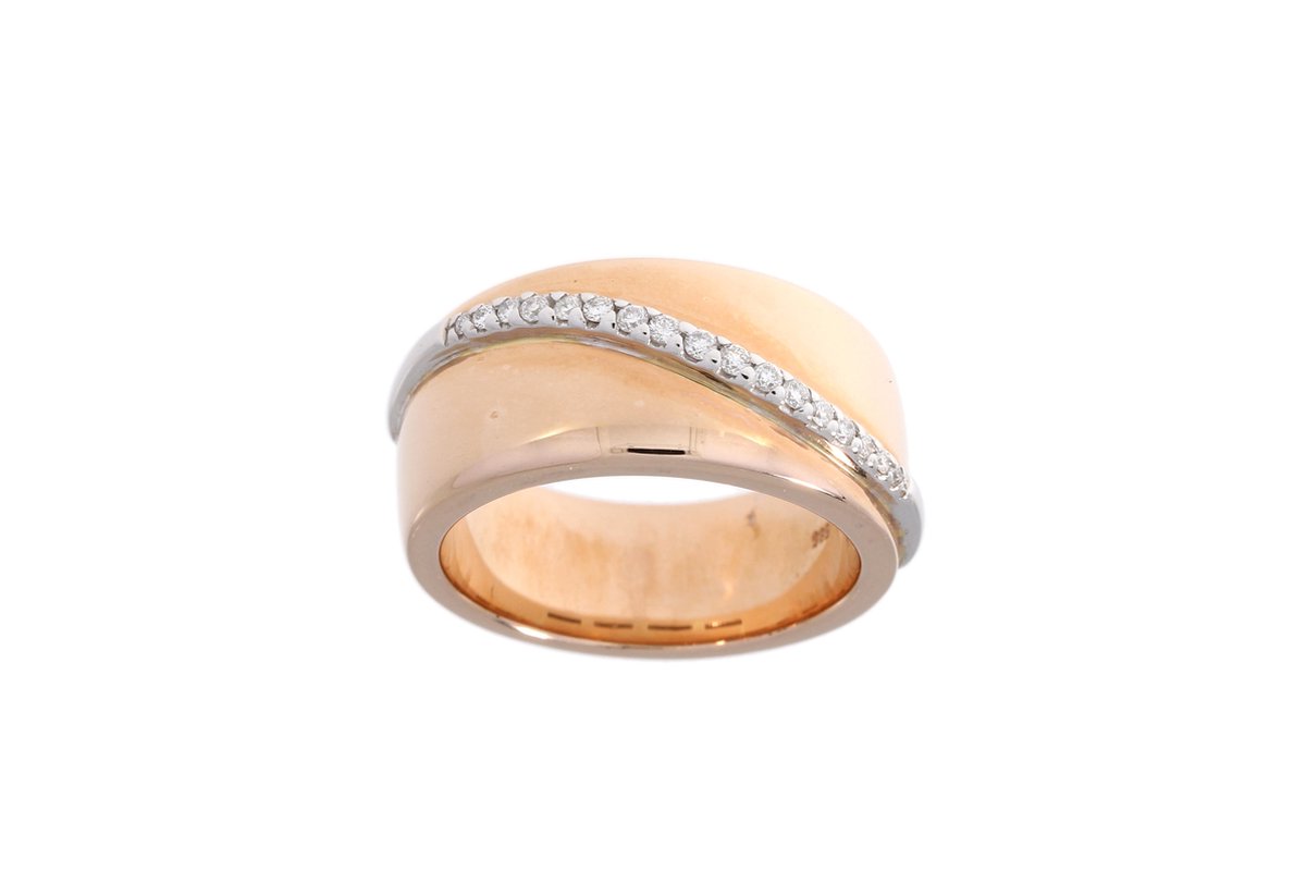 Roségouden damesring - 14karaat – diamant 0.17 crt - Gewicht 12.6 gram - Maat 56/18 - uitverkoop Juwelier Verlinden St. Hubert - van €2075,= voor €1465,=
