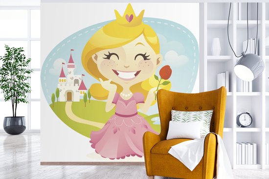 Illustration pour enfants d'une princesse souriante avec rose 200x220 cm