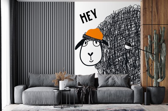Illustration pour enfants avec la citation 'Hey' et un mouton 200x300 cm