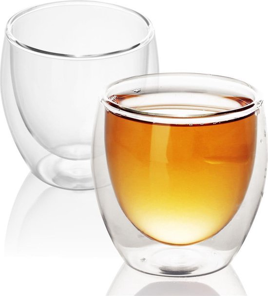 Intirilife 2x dubbelwandig thermo glas set in 200300 ml koffiemok thermo glazen... bol