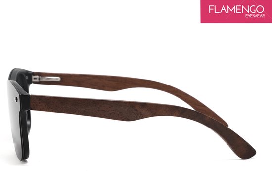 Lunettes de soleil sans monture FLAMENGO - Lunettes de soleil - Festival - Sport - Sports d'hiver - Plage - Lunettes de soleil de ski - UV400 - Polarisées - Convient aux femmes / hommes - Design élégant - Zwart avec pieds en bois - incl.