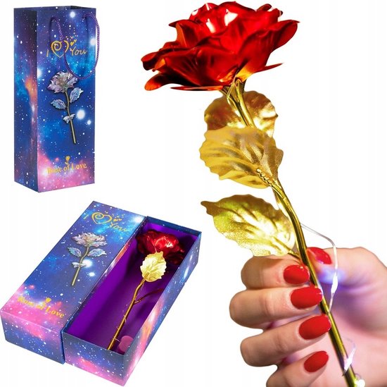Springos Rose - Valentine - Roses - LED - 25 cm - Rouge/ Or - Multicolore