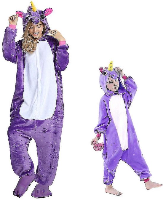 Leuke Paars Eenhoorn Onesie - Maat 85 (90-108) - Pyjama - Jumpsuit - Kostuums - Pyjama's - Nachtkleding - Themafeest - Verkleedkleding - Carnavalskleding - Dames - Heren- Kinderen