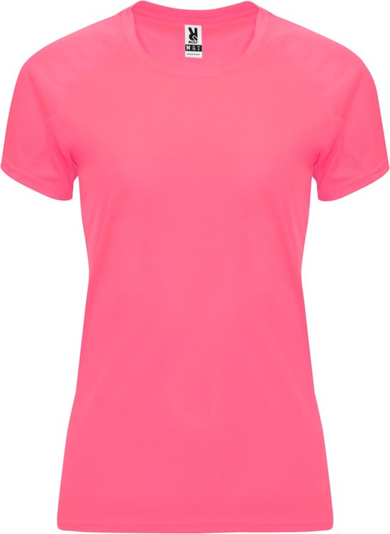 Fluorescent Roze dames sportshirt korte mouwen Bahrain merk Roly maat L