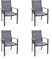 NATERIAL - Set de 4 chaises de jardin DORA avec accoudoirs - 4 x chaises de jardin - Empilables - Plastique recyclé - Aluminium - Bois d'eucalyptus - Gris foncé