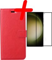 Hoes Geschikt voor Samsung S23 Ultra Hoesje Bookcase Hoes Flip Case Book Cover Met Screenprotector - Hoesje Geschikt voor Samsung Galaxy S23 Ultra Hoes Book Case Hoesje - Rood