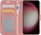 Hoes Geschikt voor Samsung S23 Hoesje Book Case Hoes Flip Cover Wallet Bookcase - Rosé goud