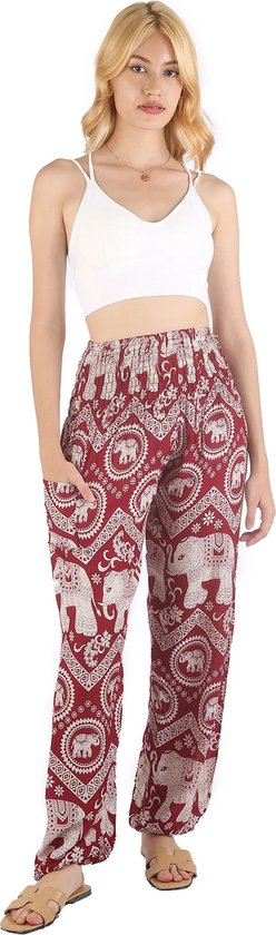 Sarouel - Pantalon de yoga - Pantalon d'été Taille S; 32,34,36 Éléphant rouge bordeaux